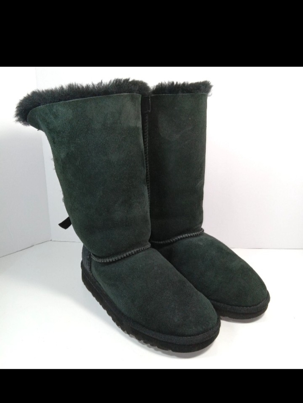 Ugg Bailey Bow Tall II Women’s Dark Green Suede Shearling Winter Boots Sz 4 US